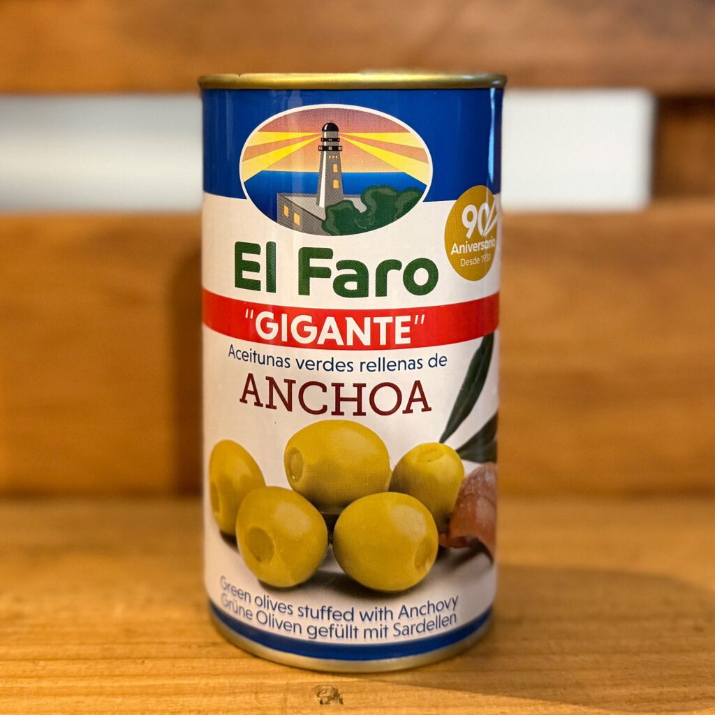 El Faro. Gigante. Aceitunas verdes rellenas de anchoa. Despensa del Ebro.