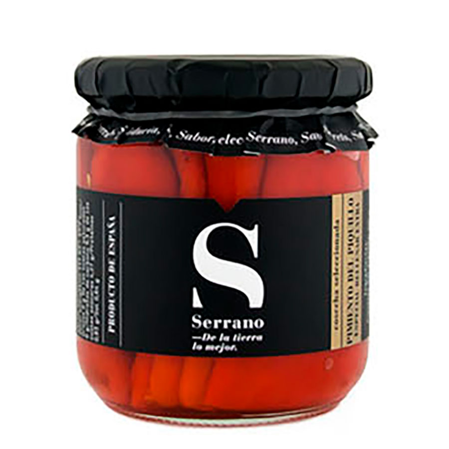 Pimientos asados enteros extra. Conservas Serrano. Despensa del Ebro